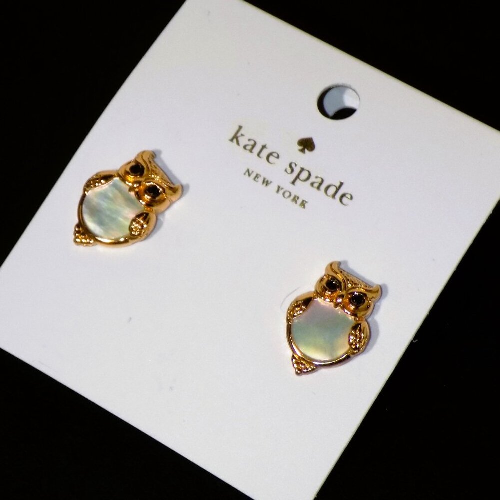 New Kate Spade Into The Woods Mother of Pearl Owl Stud Earrings - Picture 3 of 3